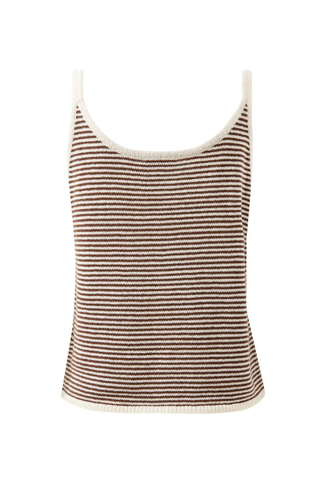 brown and whilte stripe knit singlet by Ceres Life