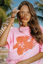 Model wearing Flaming Hibiscus T-Shirt by Sea Street