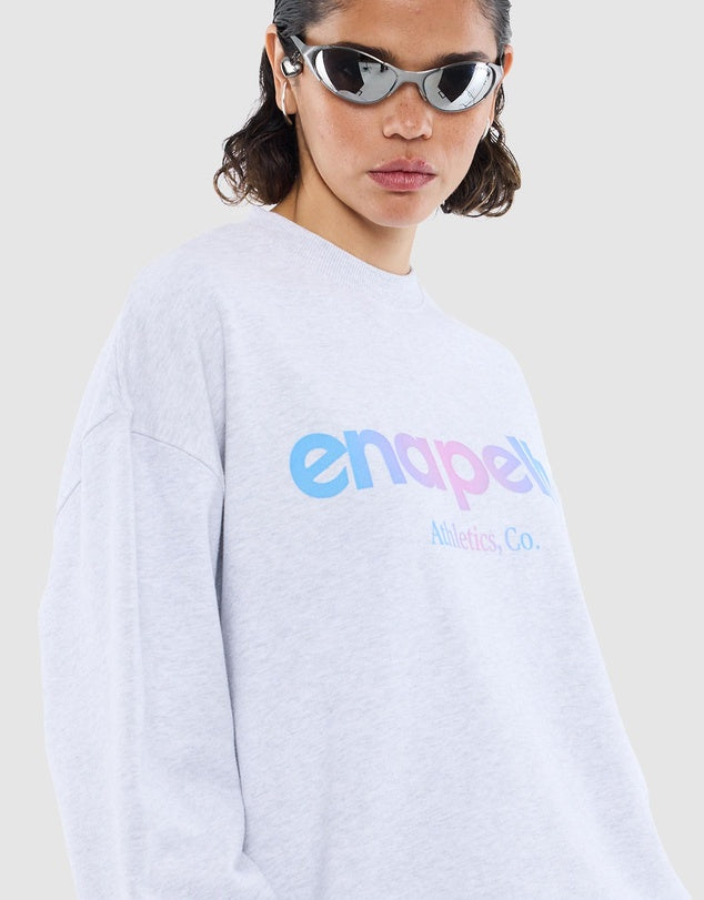 white marle jumper with pastel logo - blue, purple & white by Ena Pelly