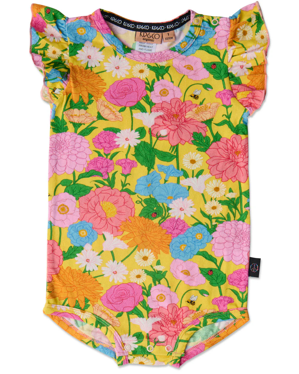 Follow The Sun Yellow Organic Short Sleeve Frill Romper by Kip & Co