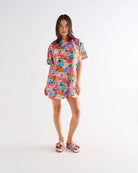 Model wearing Kip and Co pyjamas and Follow The Sun Quilted Velvet Adult Slippers by Kip & Co