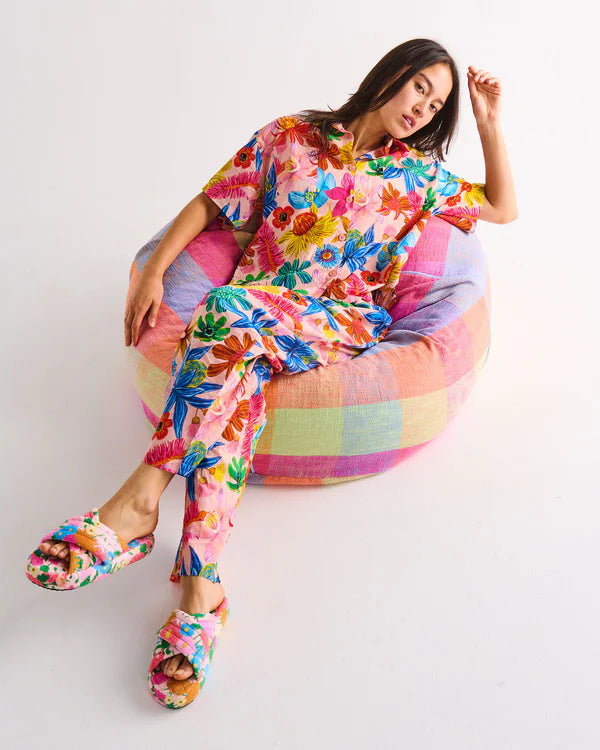 model wearing Follow The Sun Quilted Velvet Adult Slippers by Kip & Co