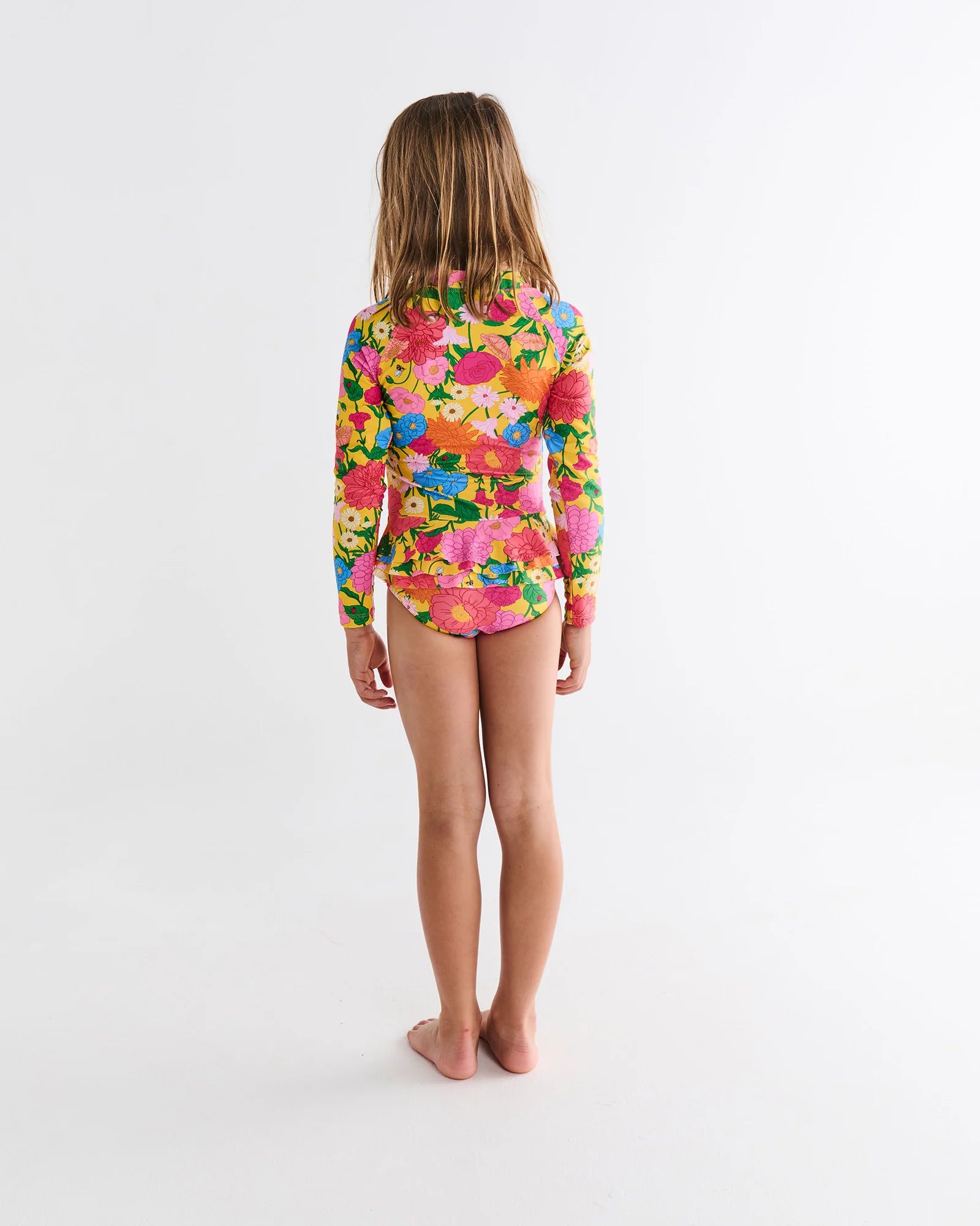 back view of Follow The Sun Yellow Long Sleeve Bathers by Kip & Co