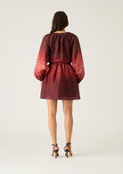 Frankie Mini Dress by MOS in deep red wine colour and balloon sleeves. Made from Tencel, linen and nylon