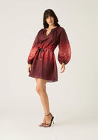 Frankie Mini Dress by MOS The label in deep red and mahogany colour