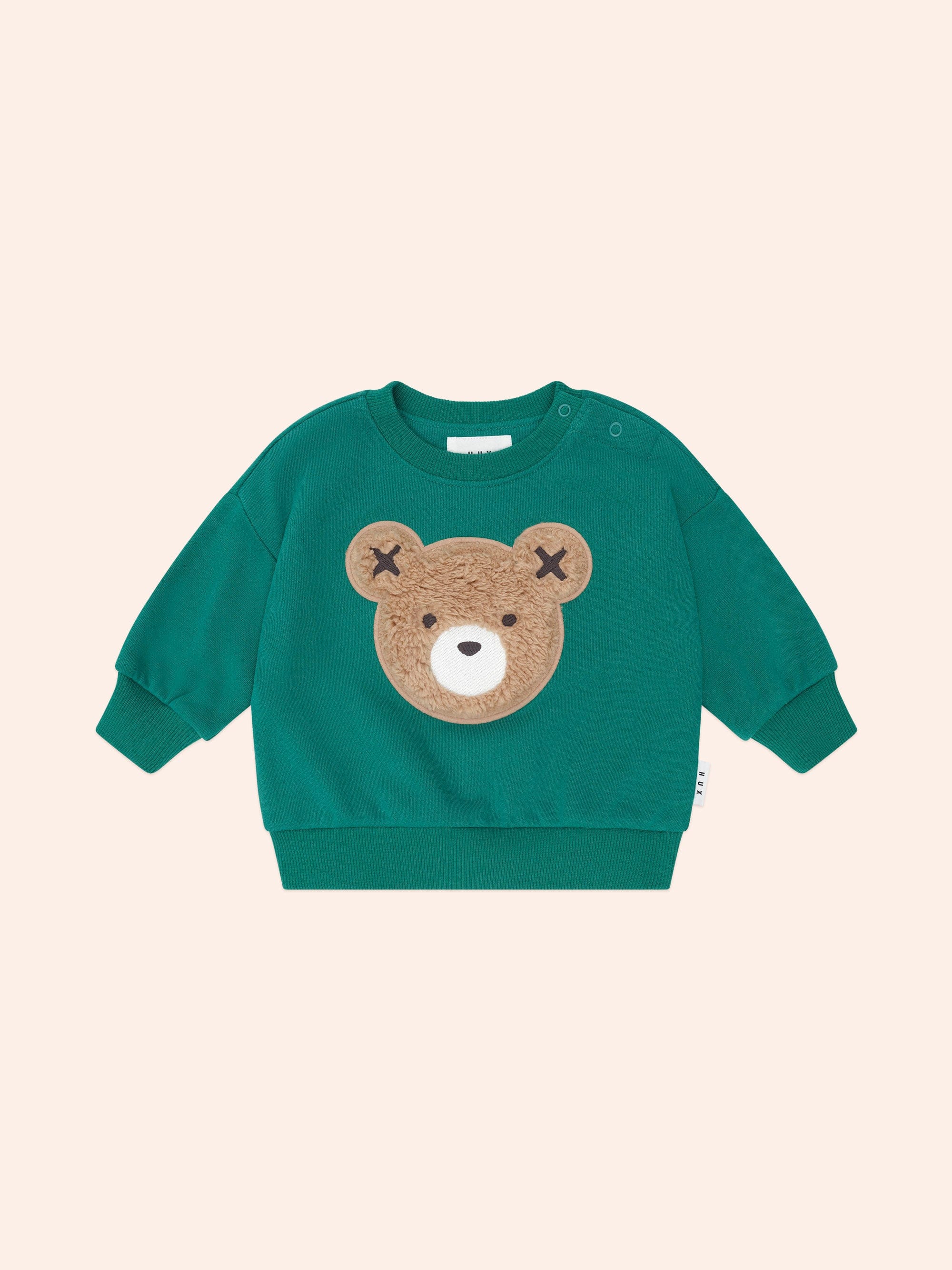Front view of Furry Huxbear Emerald Sweatshirt | Huxbaby