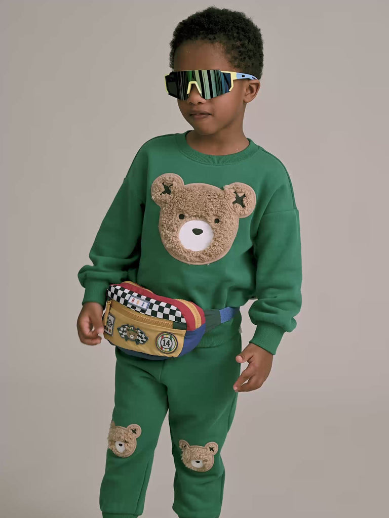 Kid wearing Furry Huxbear Emerald Sweatshirt | Huxbaby