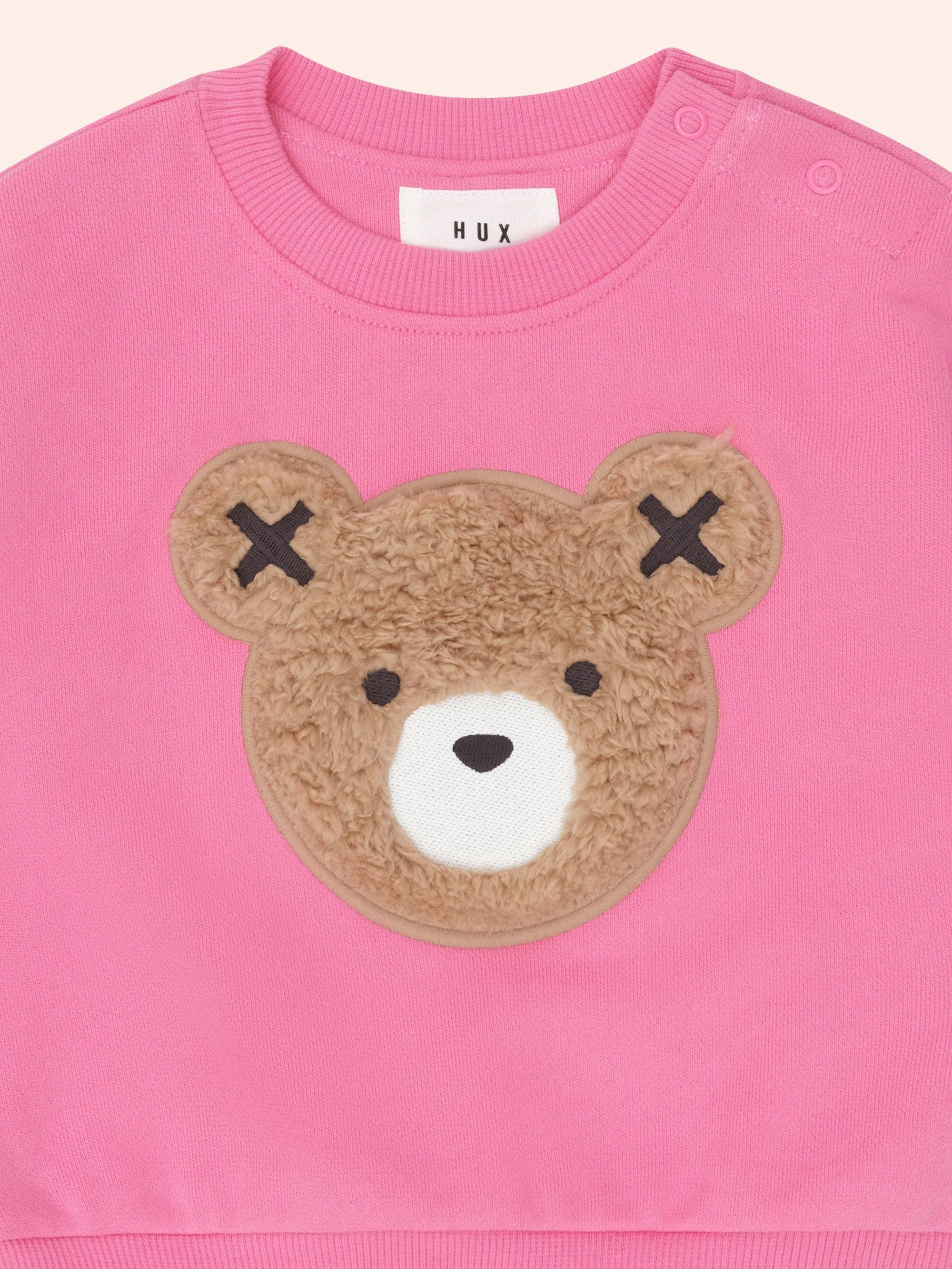 Close up of the furry bear on the Furry Huxbear Sweatshirt | Huxbaby