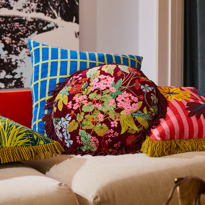 Velvet mahogany Genevieve Fringe Cushion by Sage & Clare