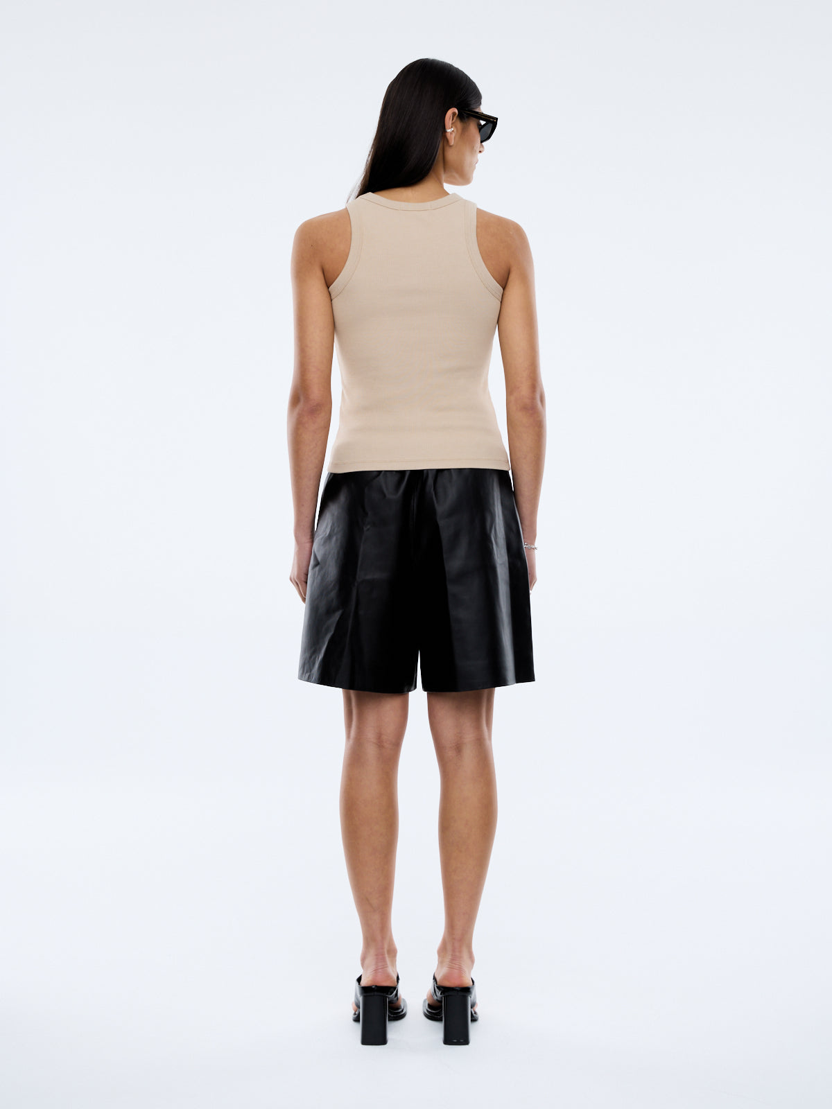 back view of model wearing Georgia Tank – Oat by Ena Pelly