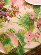 luxurious French Flax Linen Table both with pink and green floral design