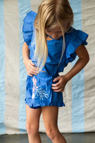 Gia Shorts Yves Klien by Pearson and Pearson ( formerly Bella & Lace )  - lapis blue cotton with coral embroidery