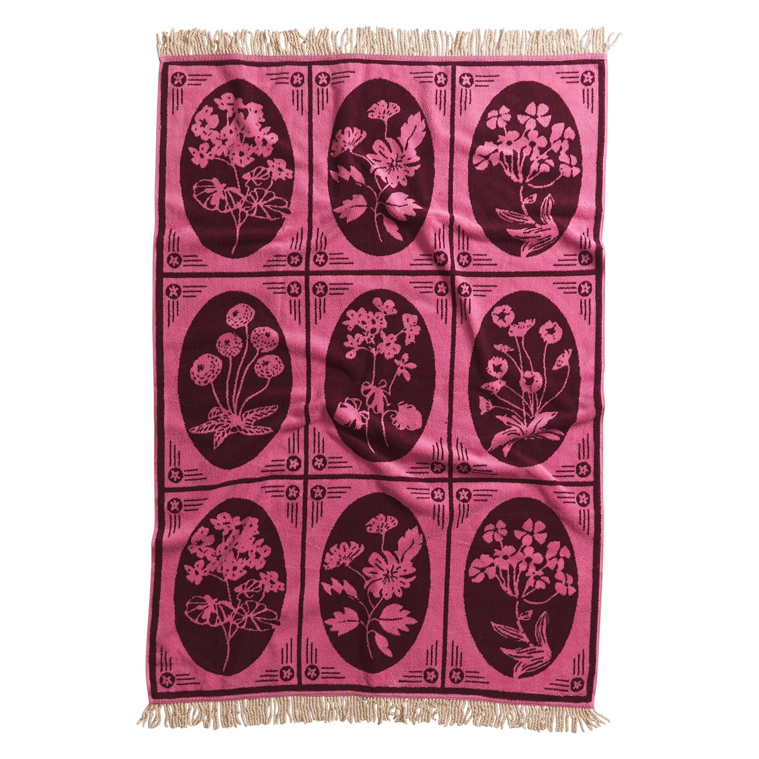 Gigi Bath Sheet Como Pink by Sage and Clare - cool retro floral design in pink and burgundy
