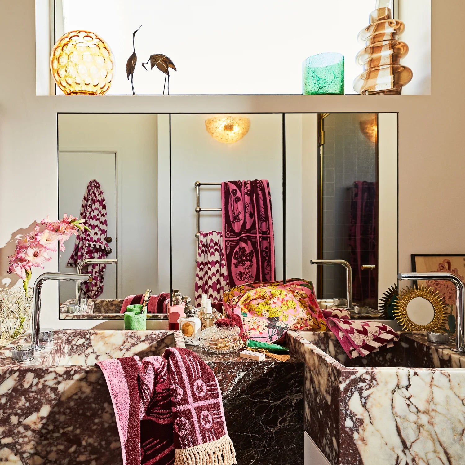 bathroom with Gigi Bath Sheet Como Pink by Sage and Clare