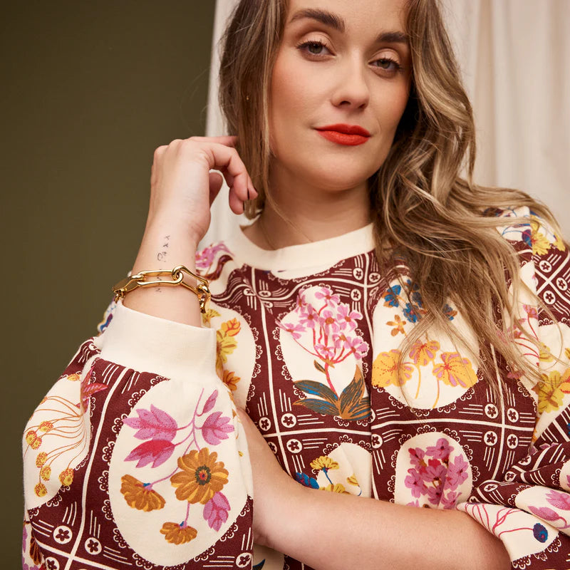 retro floral tiled print organic cotton womens sweater by Sage & Clare