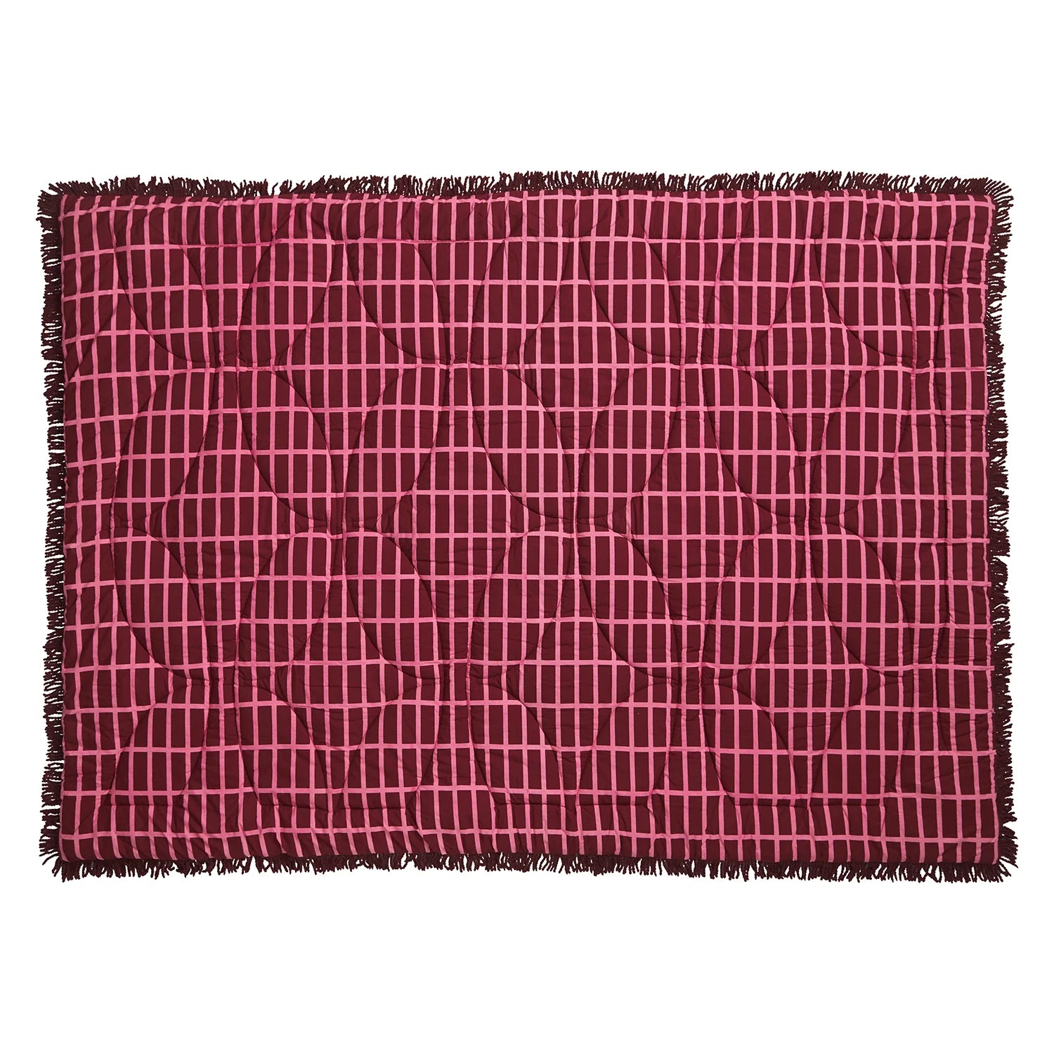 Geometric maroon and pink bedspread