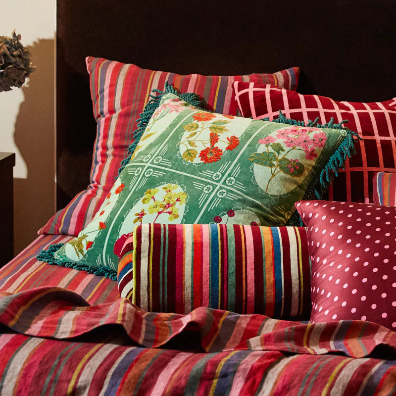 Gigi Velvet Cushion forest by Sage & Clare with fringed edges