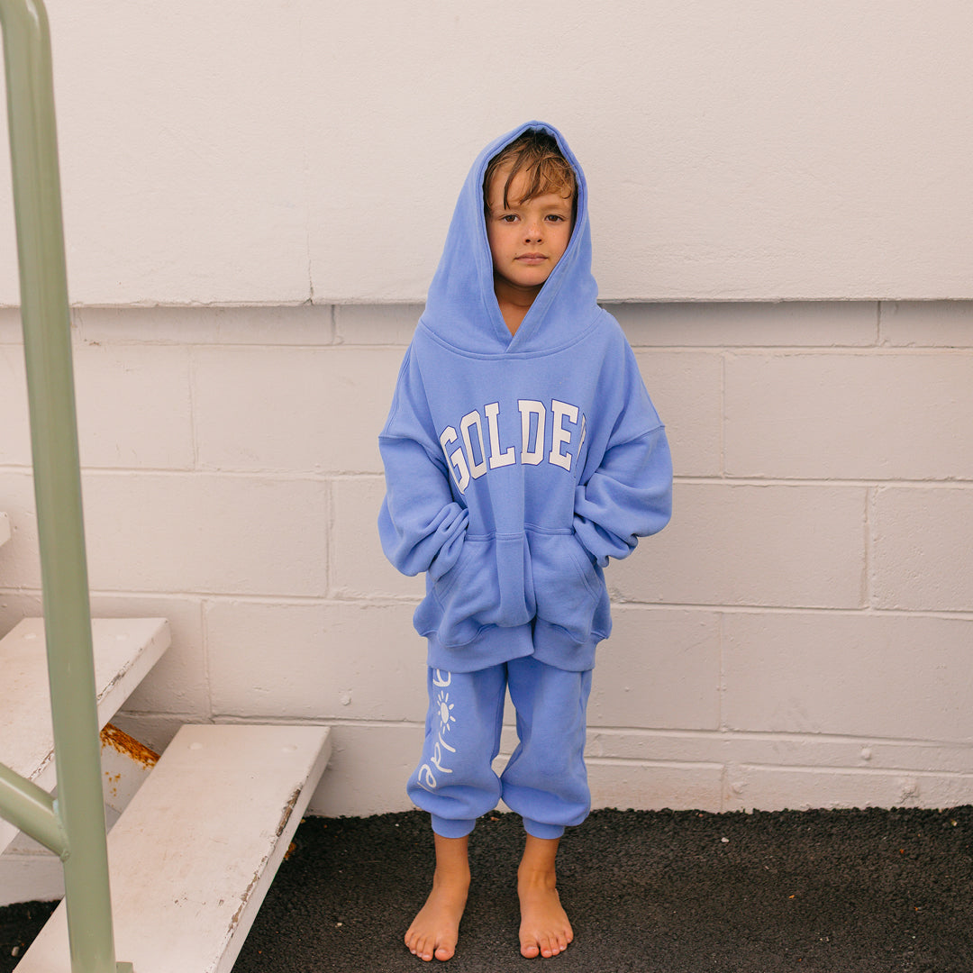 Young boy in the Golden Hoodie - Pool Blue | Golden Children