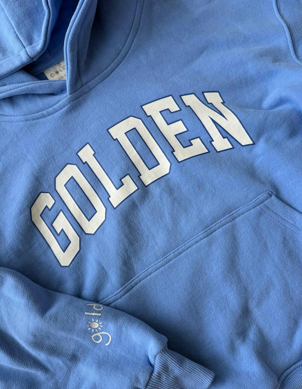 Close up of the Golden Hoodie - Pool Blue | Golden Children