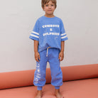 Young boy in the Golden Lounge Pants - Pool Blue | Golden Children