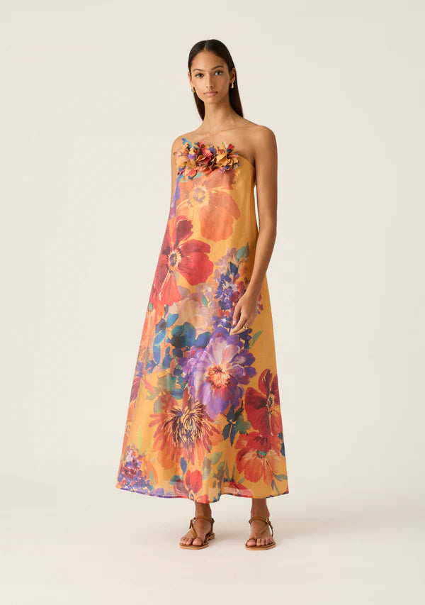 Grace Strapless Orange Floral dress by MOS