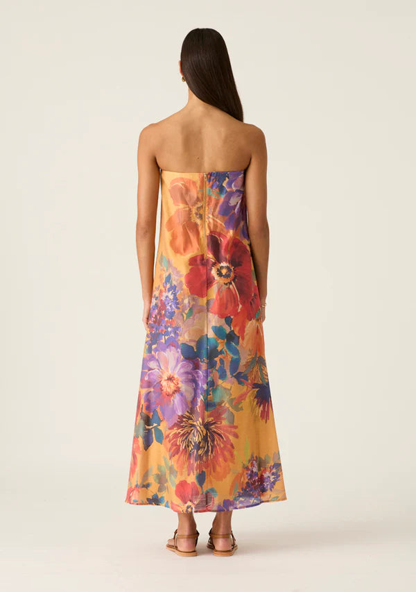 Model wearing Grace Strapless Orange Floral dress by MOS