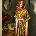 Green Terry Towelling Robe geometric print