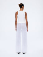 Close up detail of Harper Crochet Pant vintage white cotton crochet texture and rib waistband