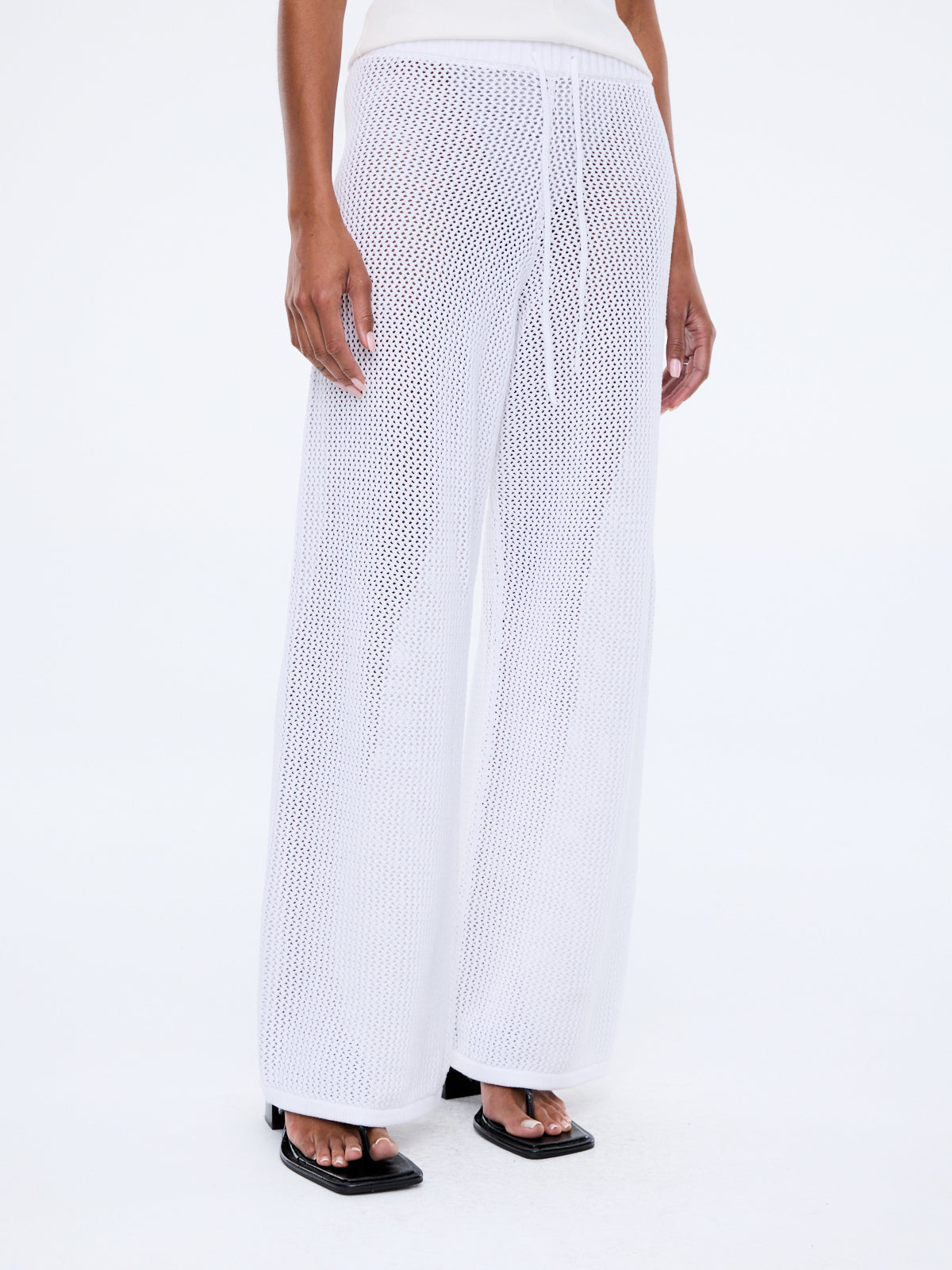 Harper Crochet Pant vintage white drawcord tie detail and relaxed straight leg silhouette