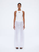 Harper Crochet Pant vintage white by Ena Pelly full length view showing relaxed modern fit