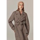 model wearing tan wool headband - Hallie Cashmere Headband - Camel by Helen Kaminski