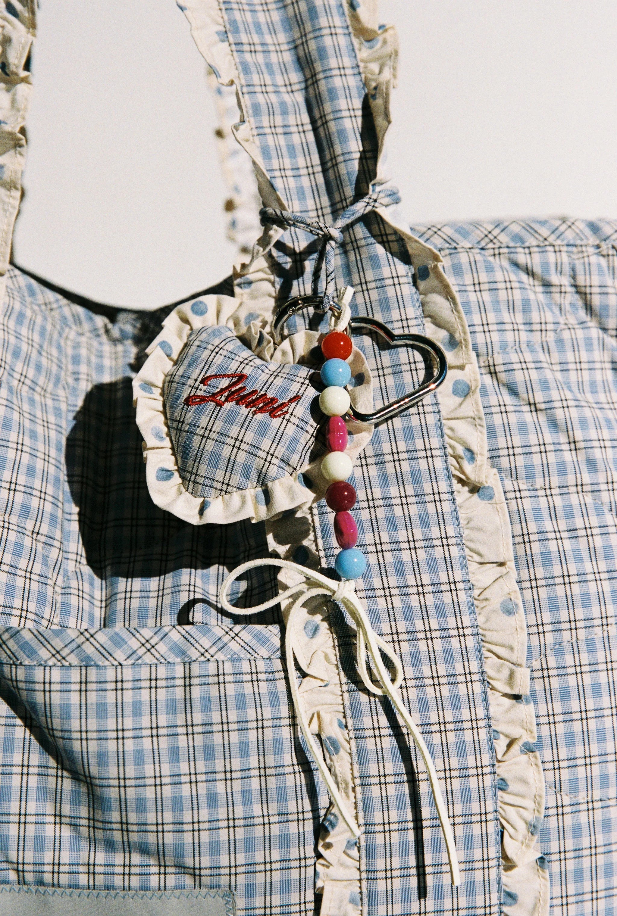 Heart Bag Charm blue check by JUNI