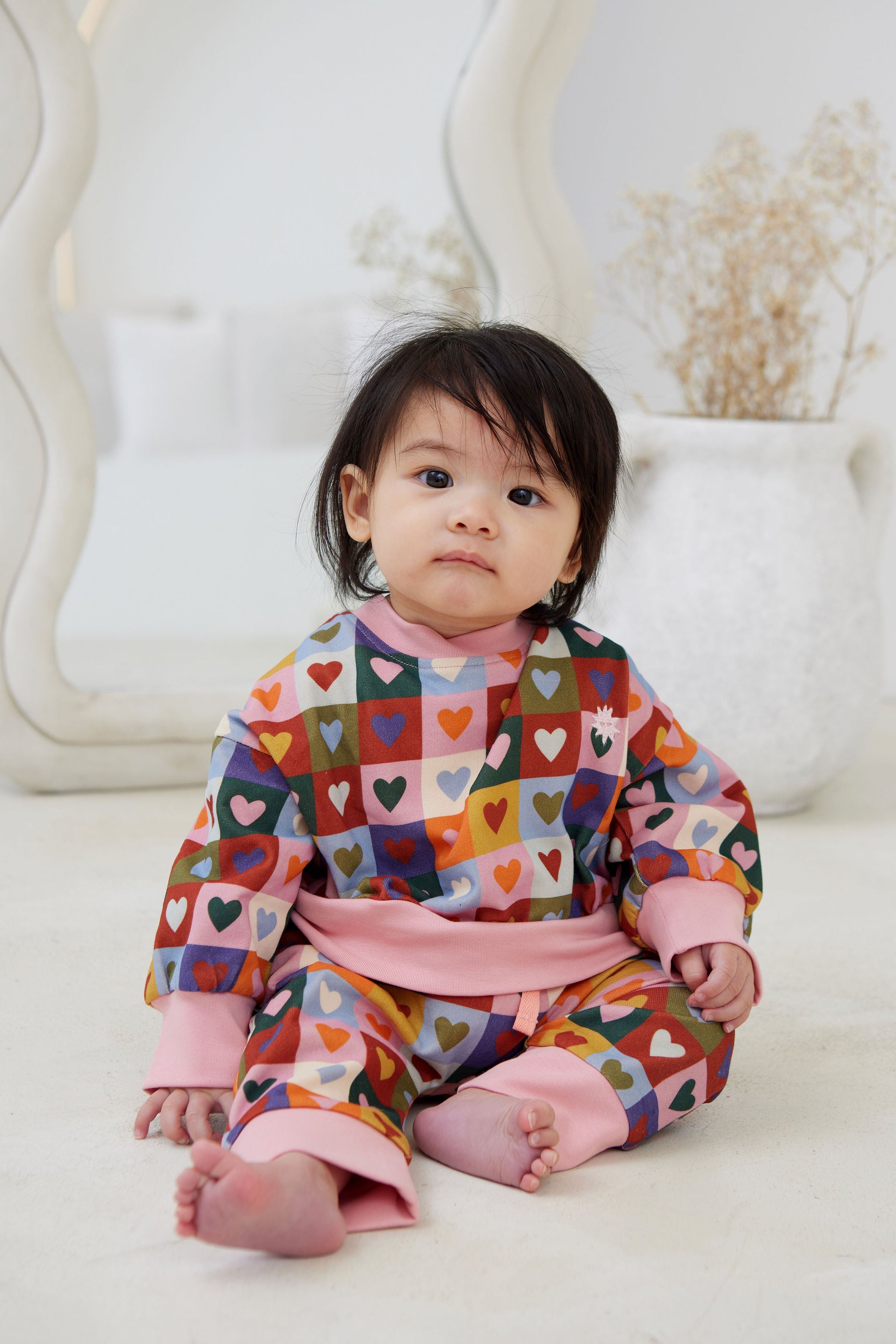 Toddler wearing Heart Checkerboard Trackpants | Kapow Kids