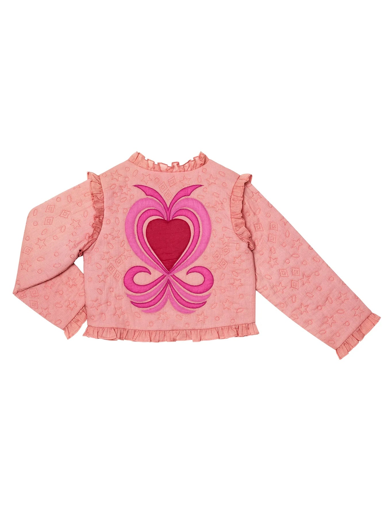 girls pink jacket with heart motif and ruffle trims - heart space jacket by Tutu Du Monde