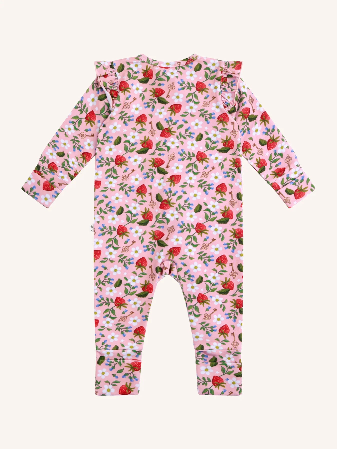 back view of flat lay of Hearts Floral' Precious Frill Coverall - Pink by Fleur Harris