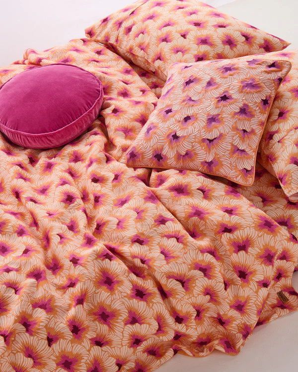 Hibiscus Peach Linen Quilt Cover by Kip & Co - quilt cover, pillows and sheets