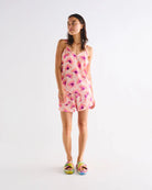 Hibiscus Peach Adult Eco Satin Shorts & Cami Pyjama Set by Kip & Co