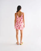 back view of Hibiscus Peach Adult Eco Satin Shorts & Cami Pyjama Set by Kip & Co