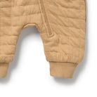 Close up front view Honey Fawn Organic Quilted Growsuit | Wilson + Frenchy
