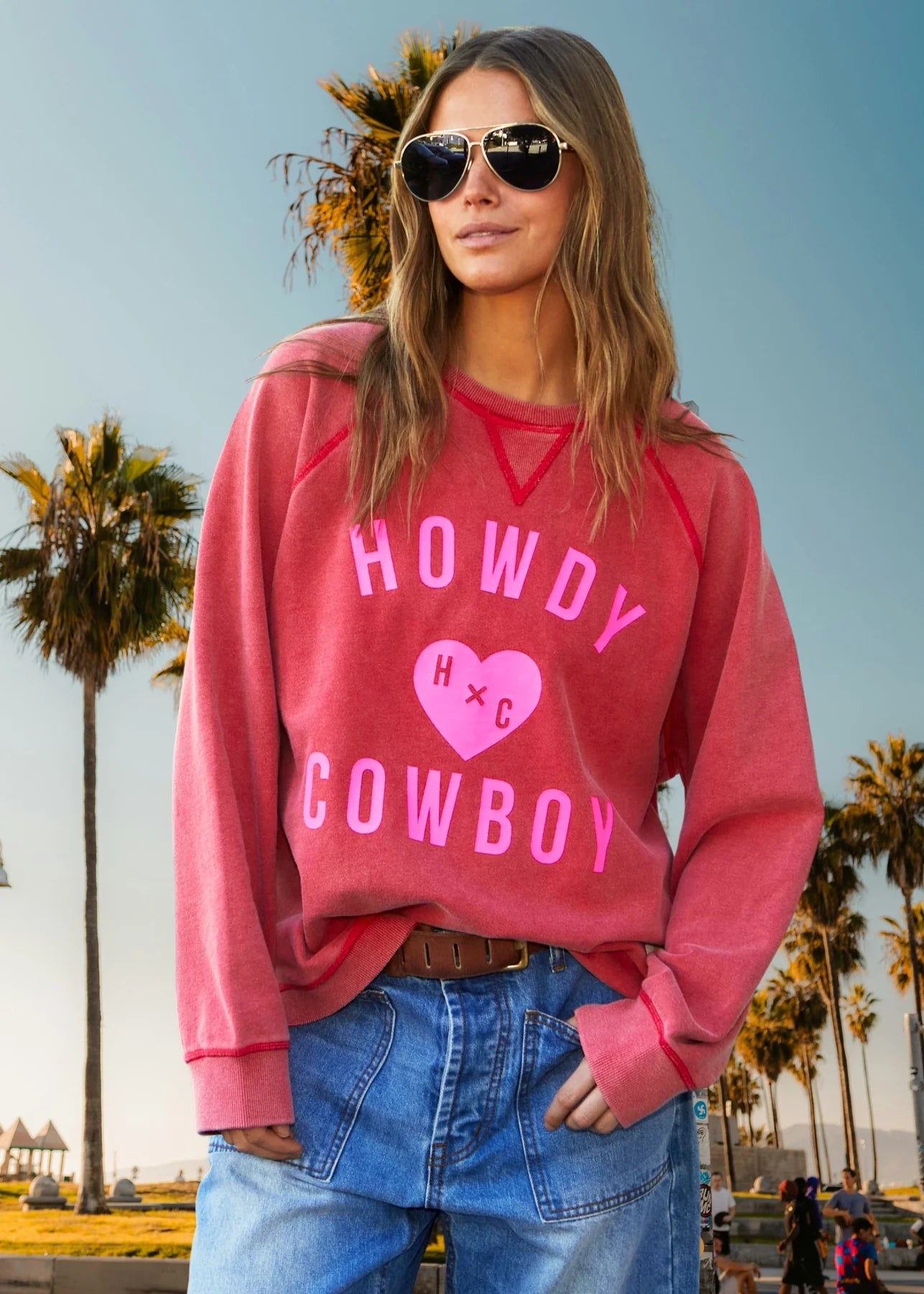 Howdy Cowboy Vintage wash sweater - Red by Hammill & Co
