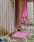 Pink and red stripe terry beach towel