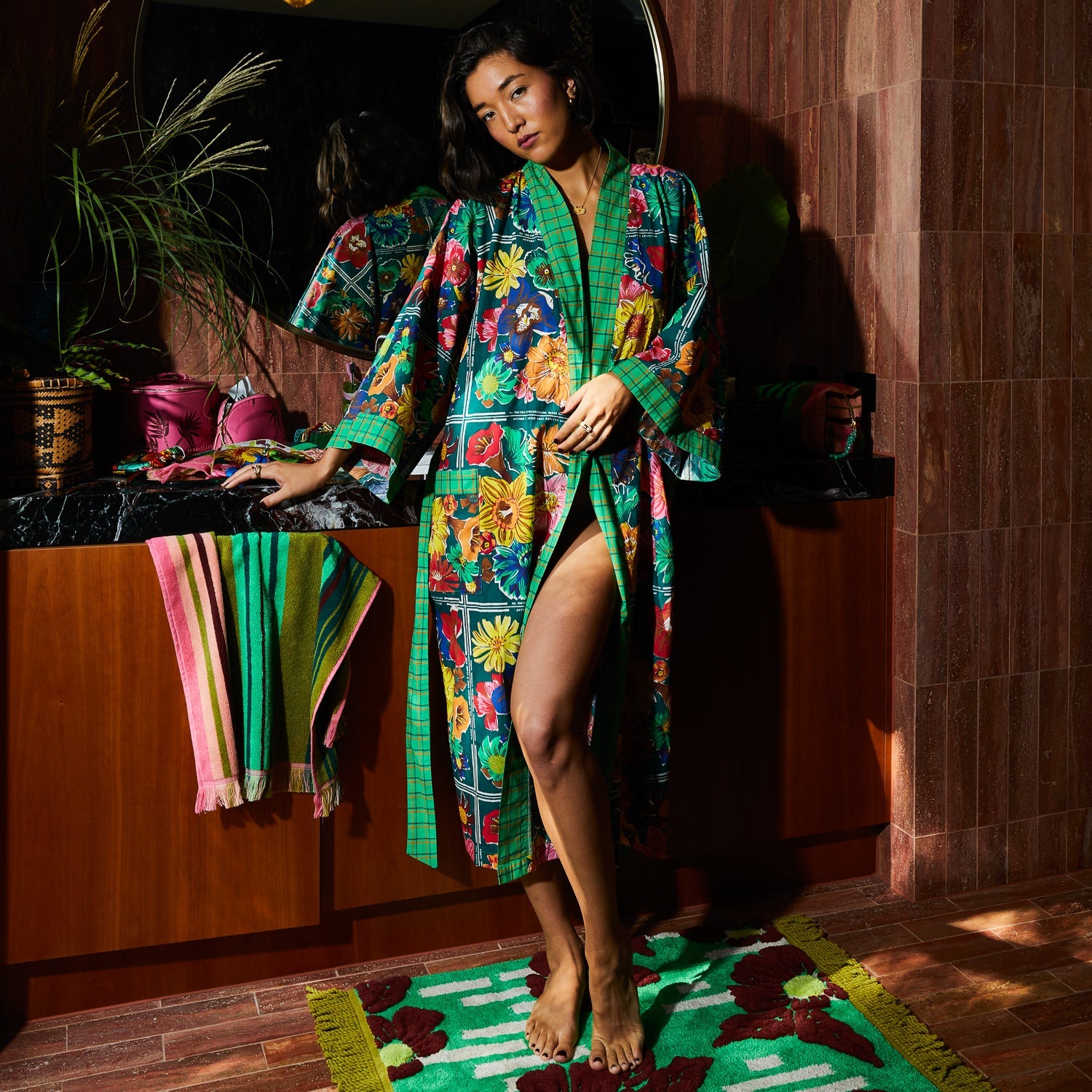 Side angle of Ines Cotton Robe showing belt closure and relaxed drape of soft cotton fabric