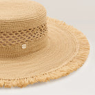 raffia weave details of Ivy Raffia Boater Natural by Helen Kaminski