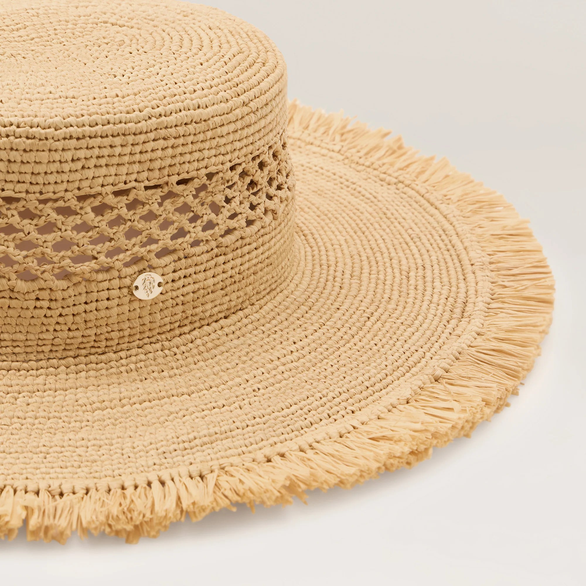 raffia weave details of Ivy Raffia Boater Natural by Helen Kaminski