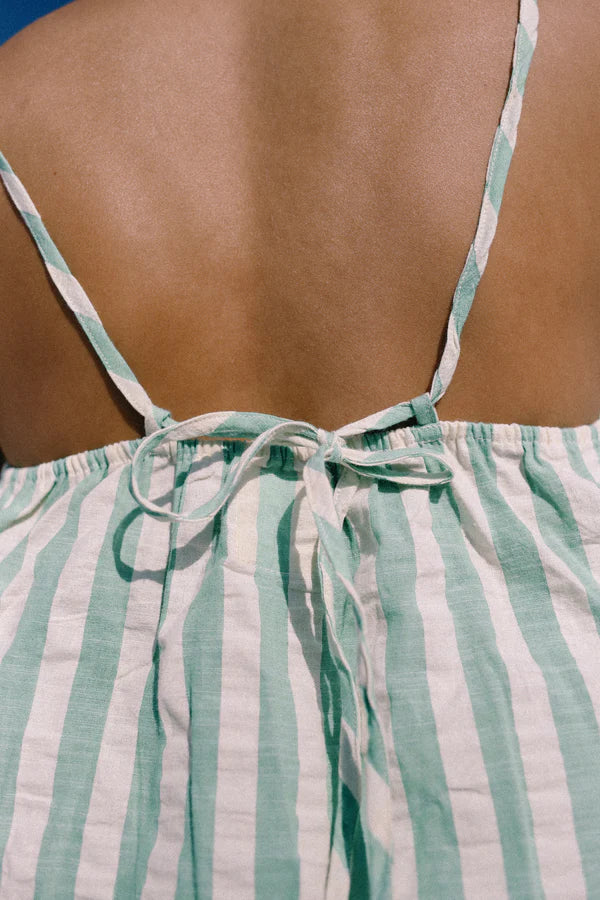 back tie detail of Ivy Singlet Seafoam Cotton Stripe The Bare Road