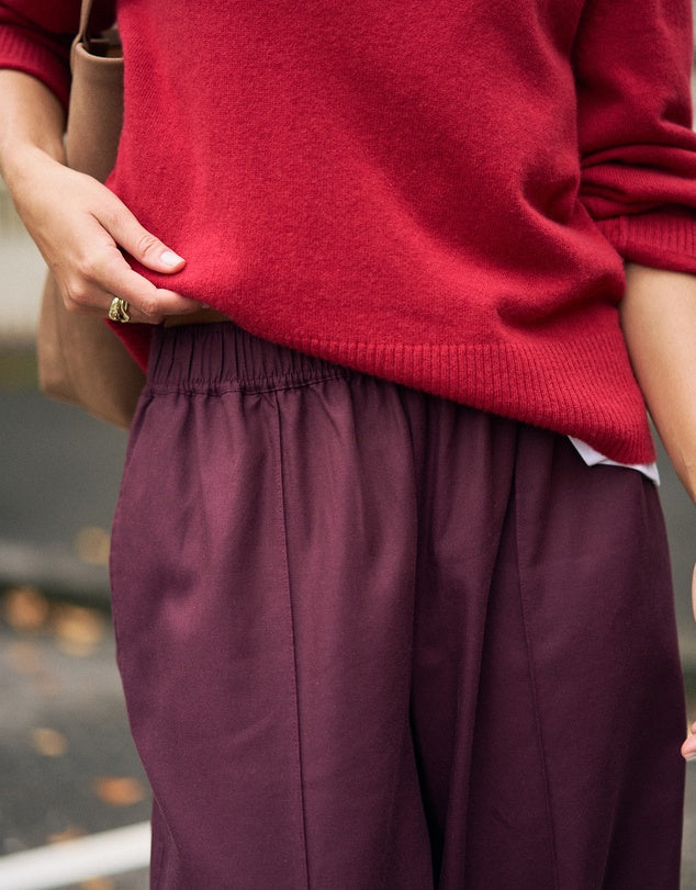 close up fabric detail of Izzie Pinstitch Pant - Burgundy by Ceres Life