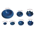 Size comparison chart of blue resin bowl range including Jeanne Bowl alongside Valeria Brooke Marcella Lydia and Ava styles
