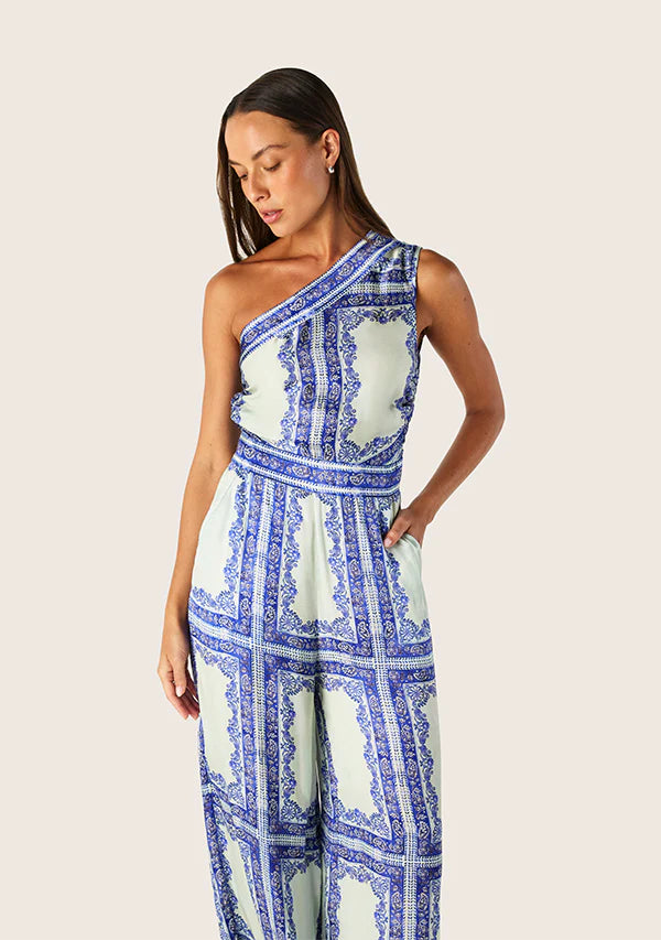 model wearing Jordi One Shoulder Jumpsuit by MOS The Label