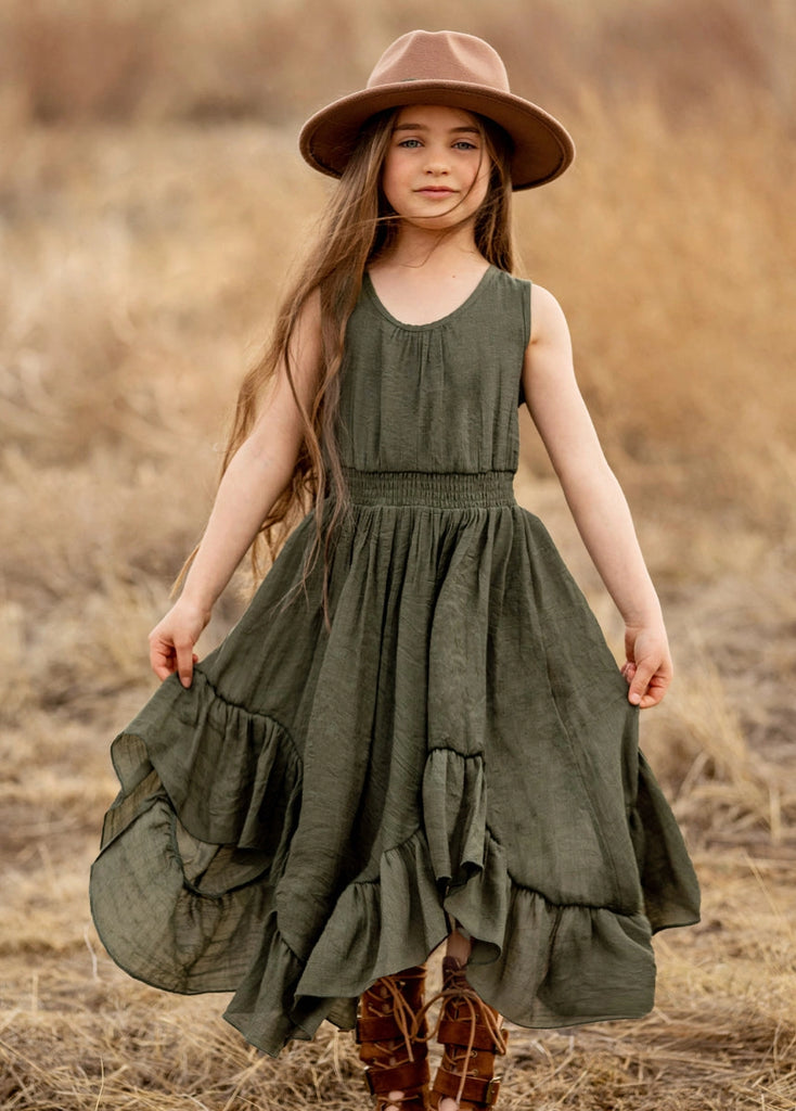 Joyfolie Gemma Dress in Burnt Olive Green Dress