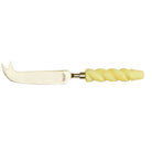 Julia cheese knife in Aspen Gold with marbled twisted handle and brushed gold blade shown from the blade-forward angle